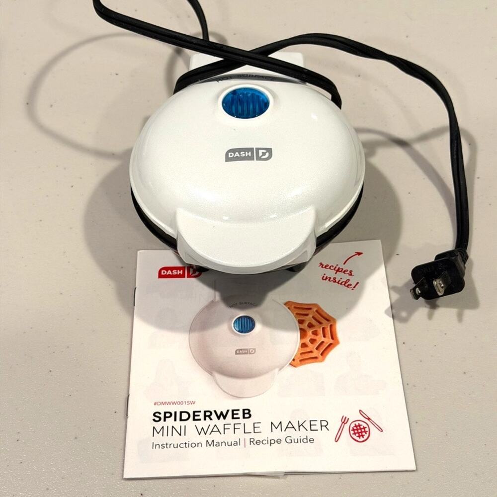 Dash Spiderweb Mini Waffle Maker White Halloween Novelty‎ Kids Kitchen Treats
